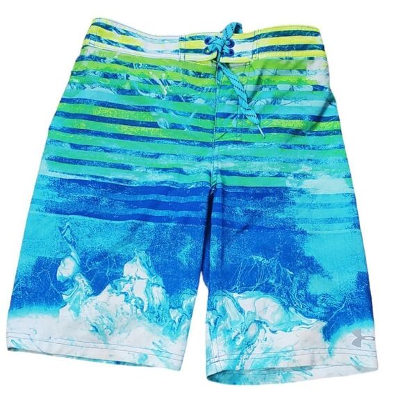 Under Armour Blue & Green Swim Trunks - Picture 1 of 4